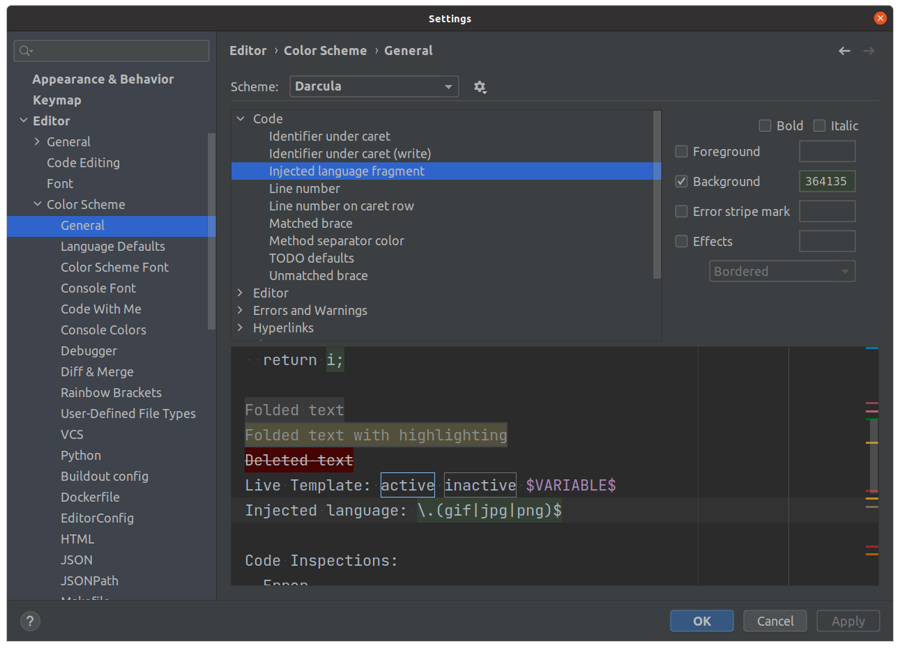 injected language fragment PyCharm изображение с сайта www.aredel.com