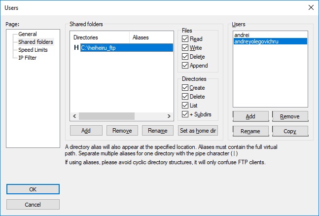 Filezilla Server configuration for Gulp ftp testing image from www.aredel.com