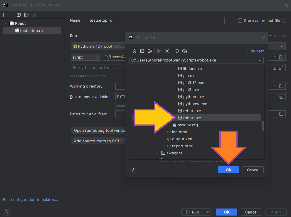 Setting up PyCharm's launch configuration for Robot Robot Framework Support in PyCharm image from website www.aredel.com image from www.aredel.com