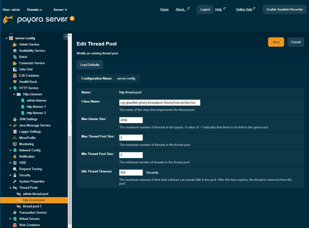 Настройки HTTP thread pool в Payara Server с сайта www.aredel.com