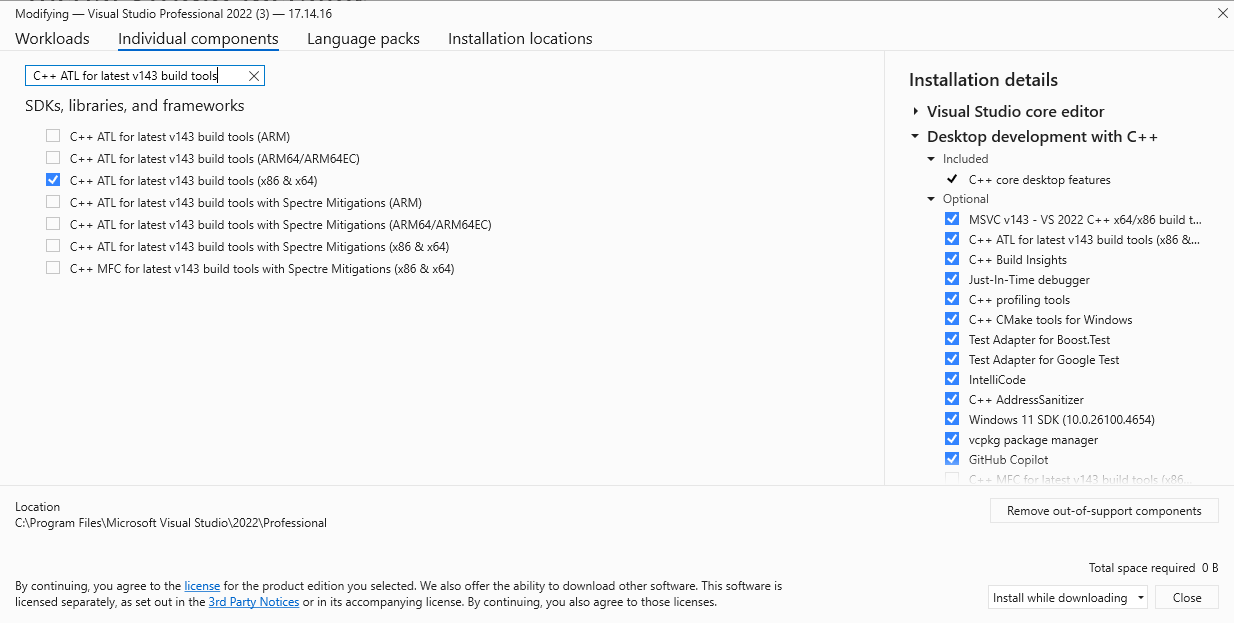 Установка индивидуальных компонентов в Visual Studio 2022 изображение с сайта www.testsetup.ru