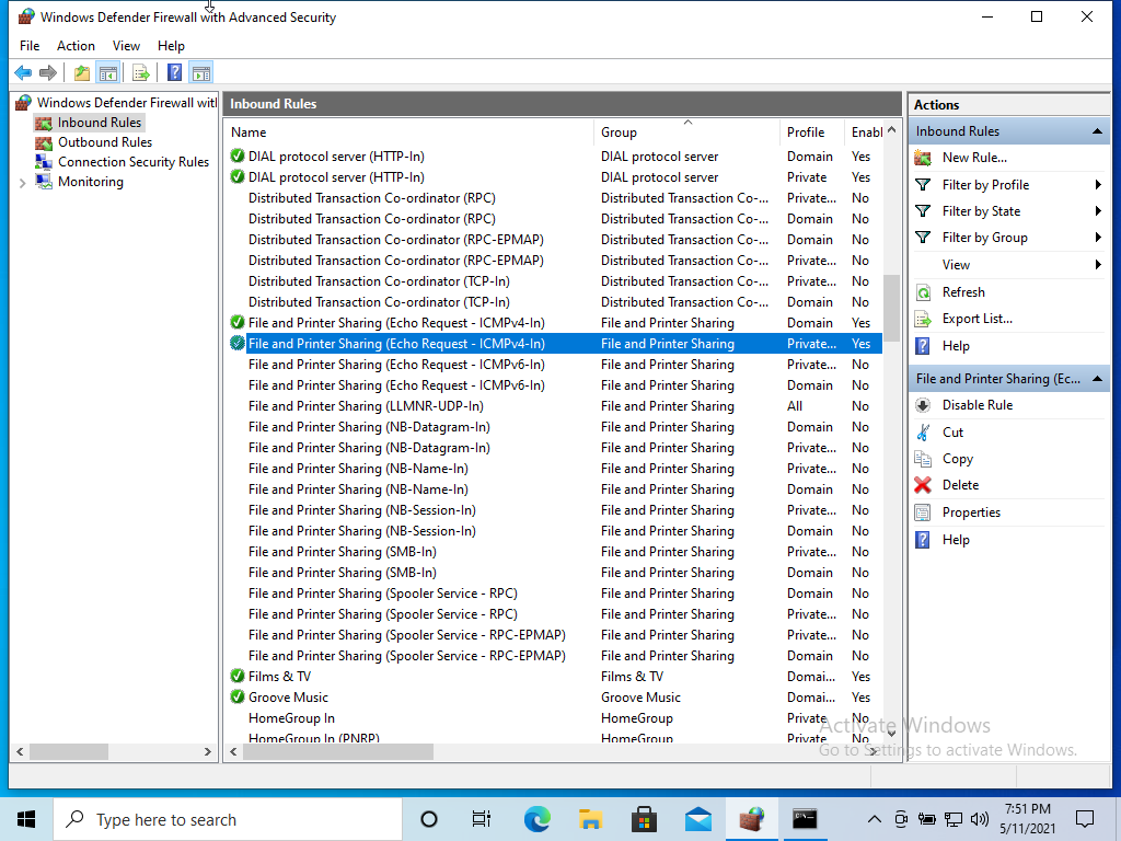 Allow ping of Windows Server firewal incoming www.aredel.com