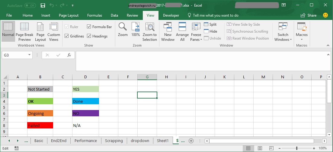 Restored Excel worksheet